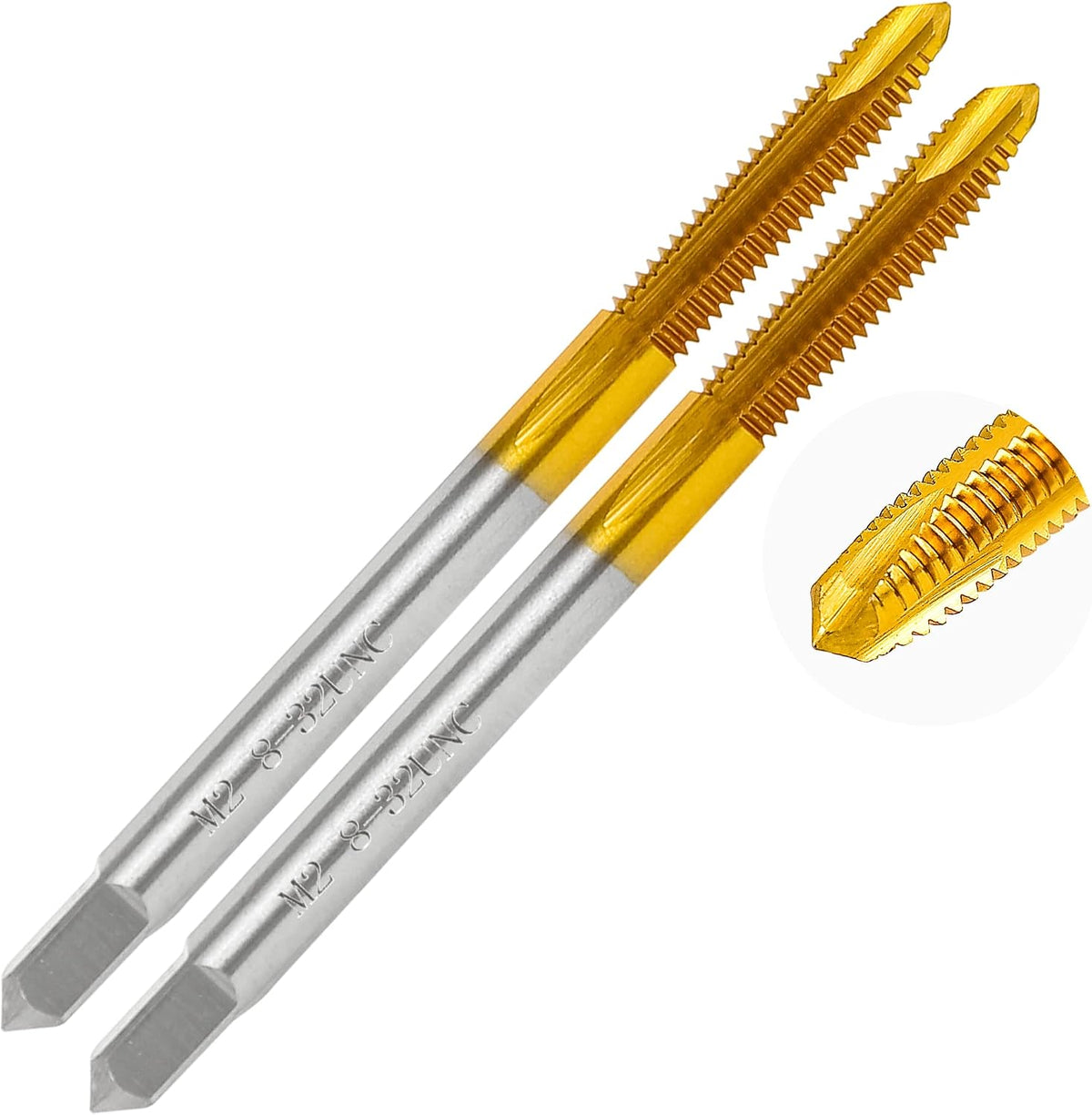 2Pcs 8-32 UNC Spiral Point Thread Tap for Stainless Steel and Metal