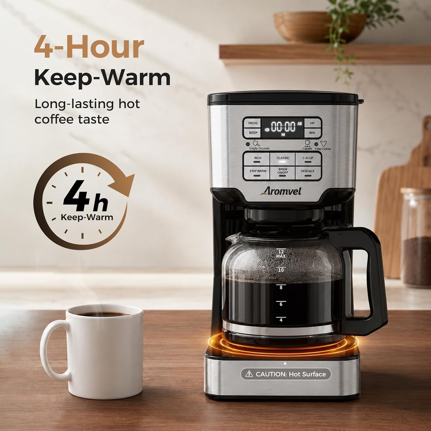 12-Cup Drip Coffee Maker Programmable, Adjustable Brew Strength | 24-Hour Delay Brew & 4-Hour Keep Warm, 1-4