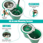 Spin Mop and Bucket with Wringer Set, 3 Microfiber Mop Heads, 61" Handle