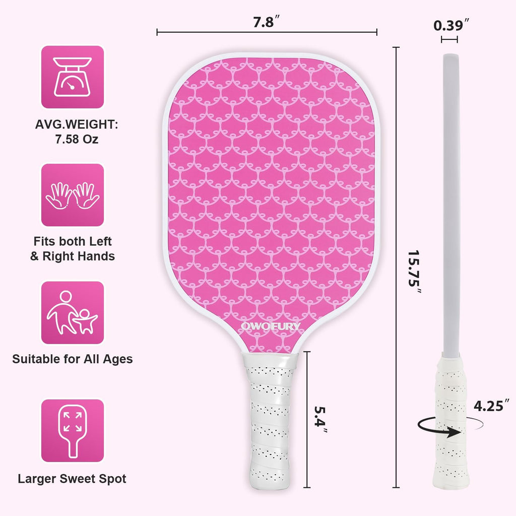 Fiberglass Pickleball Paddles Set of 2, Pickle Ball Racket Lightweight Honeycomb Core Control Paddle, with 4 Indoor