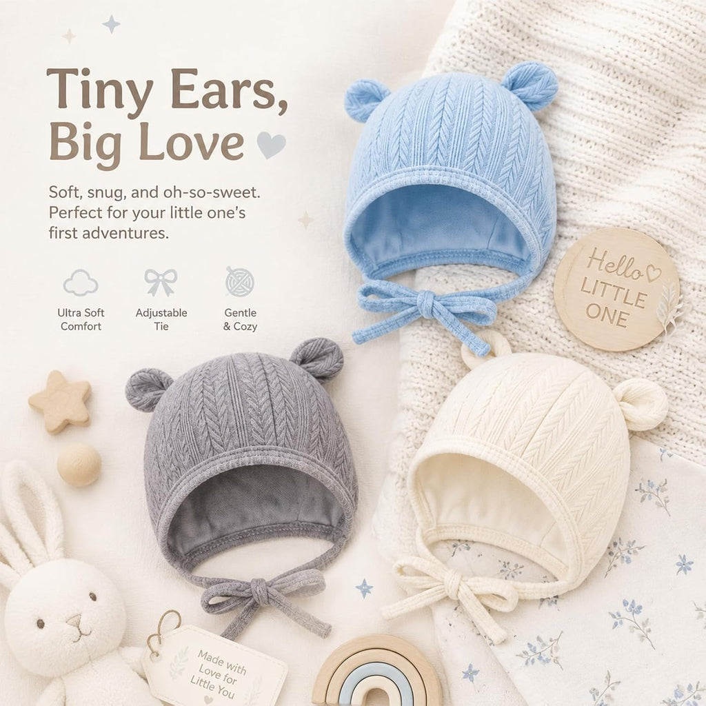 Newborn Hats Baby Beanie Hospital Hat with Ties Preemie 0-3 Months