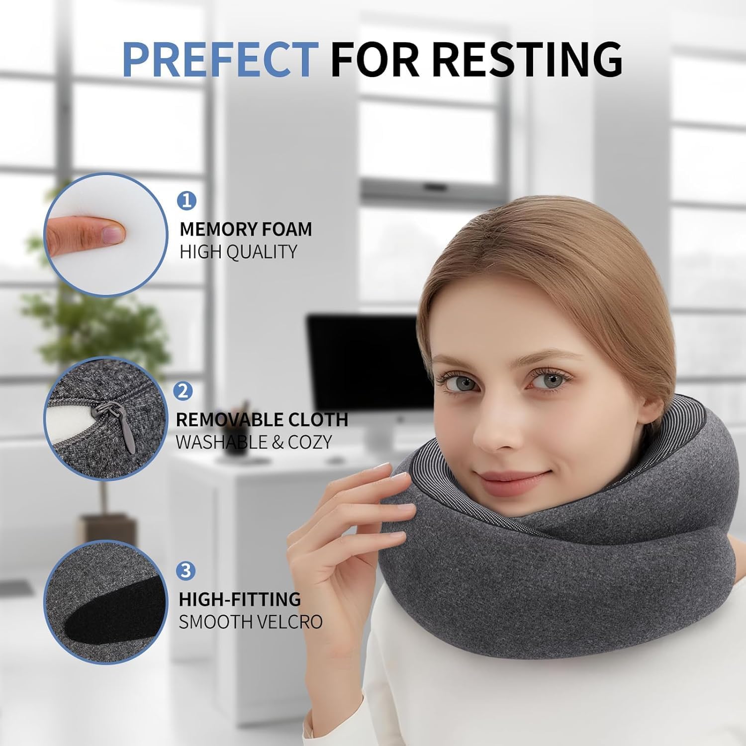 Neck Pillow Airplane, Travel Pillows for Airplanes, Memory Foam Adjustable Portable Neck Pillow for Traveling, Car