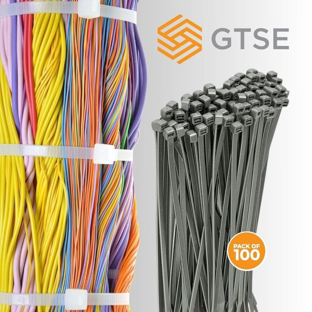 GTSE - 8 Inch Silver Nylon Zip Ties, 100 Pack, 18lb, Self-Locking