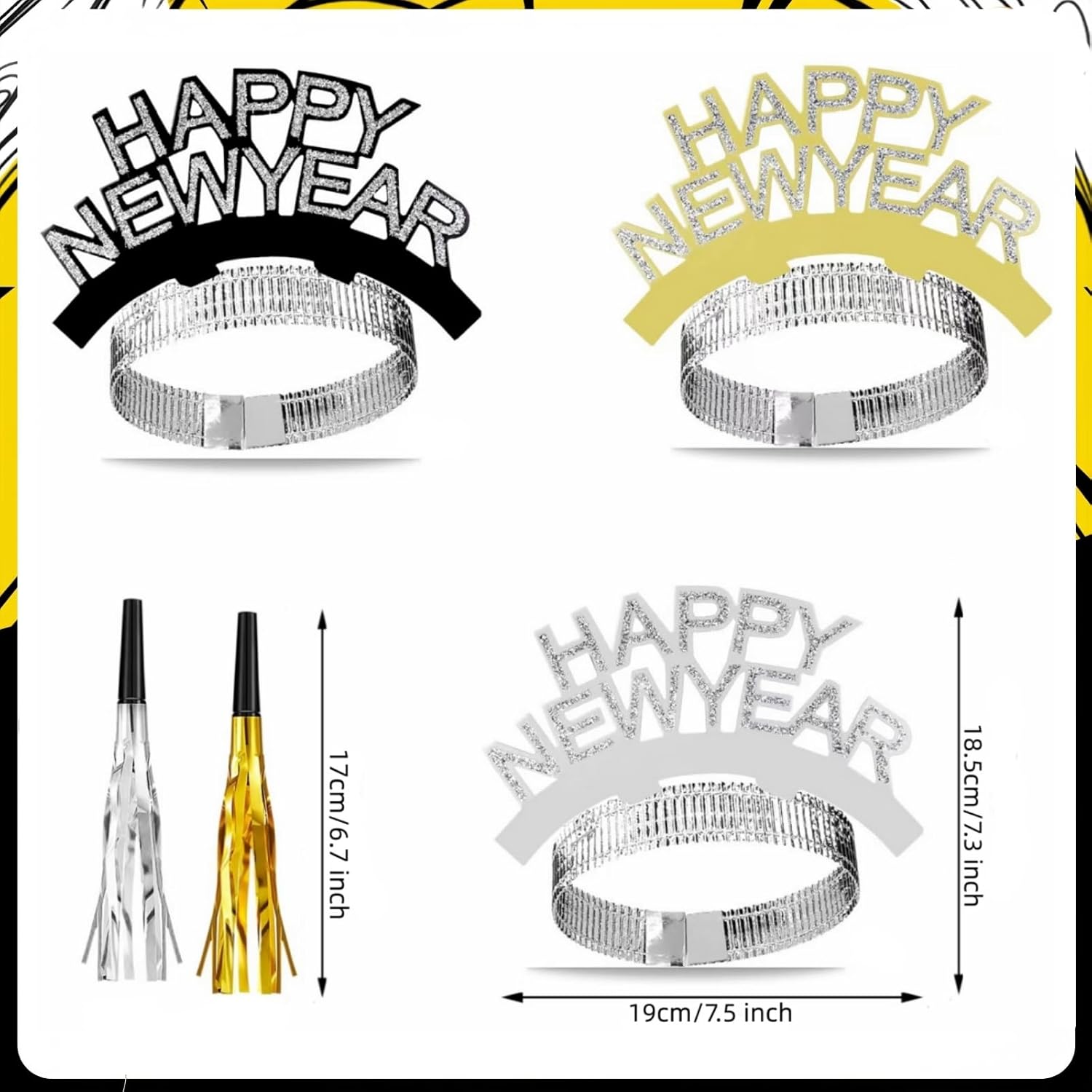 36 Pieces New Years Eve Party Supplies 2026 Happy New Year Decorations Include 12 Headband Tiaras 12 Noise Makers and