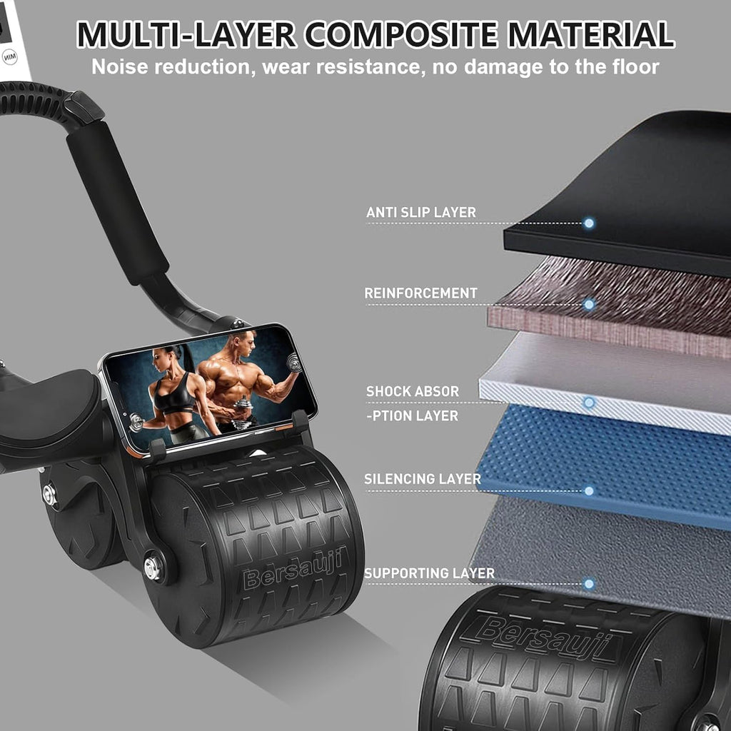 2026 Upgraded Ab Roller Wheel with Knee Mat &Timer - Automatic Rebound Abdominal Wheel with Elbow Support, Abs