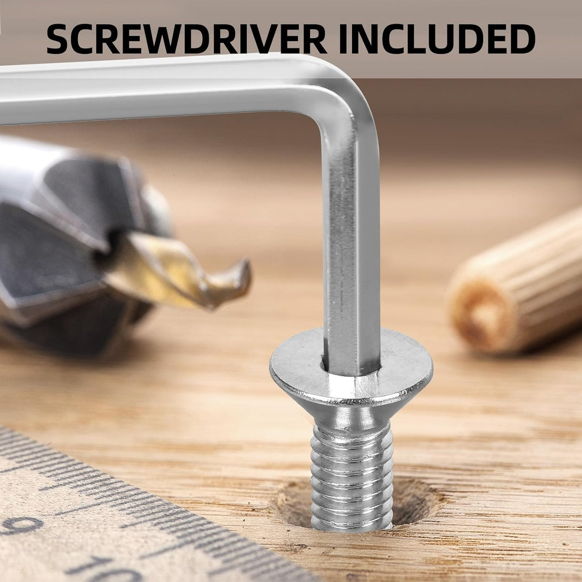 100 PCS M5 x 16mm Flat Head Socket Cap Screws Bolts, Countersunk Allen Bolts, Stainless Steel 304, Full Thread, Bright Finish, Screwdriver Included