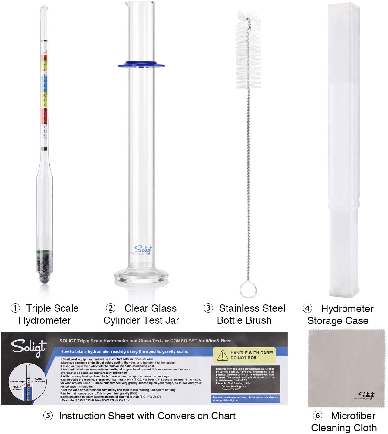 Triple Scale Hydrometer and Glass Test Jar for Wine, Beer, Mead & Cider - ABV, Brix and Gravity Test Kit