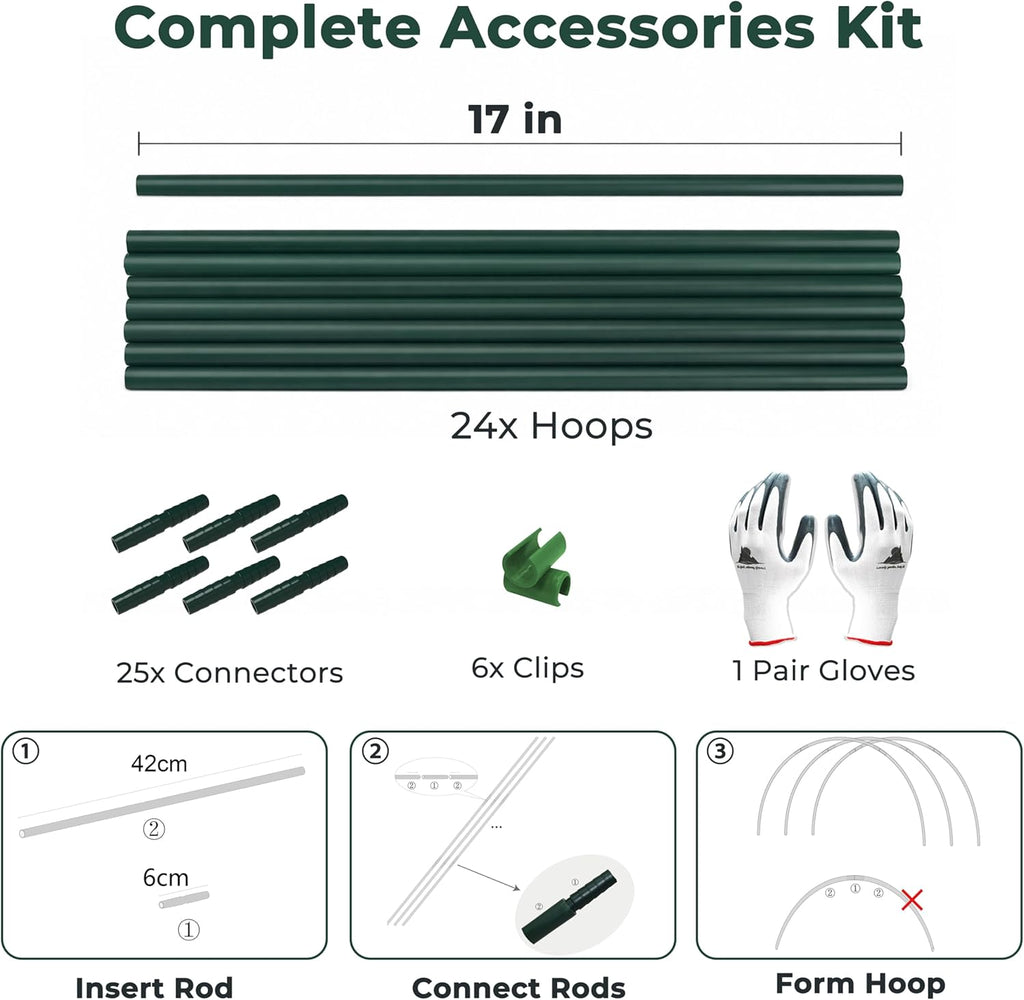 Garden Hoops for Raised Beds Greenhouse Hoops, DIY Kit for Row Cover Garden Netting, All Season Plant Protection, 24 Pcs
