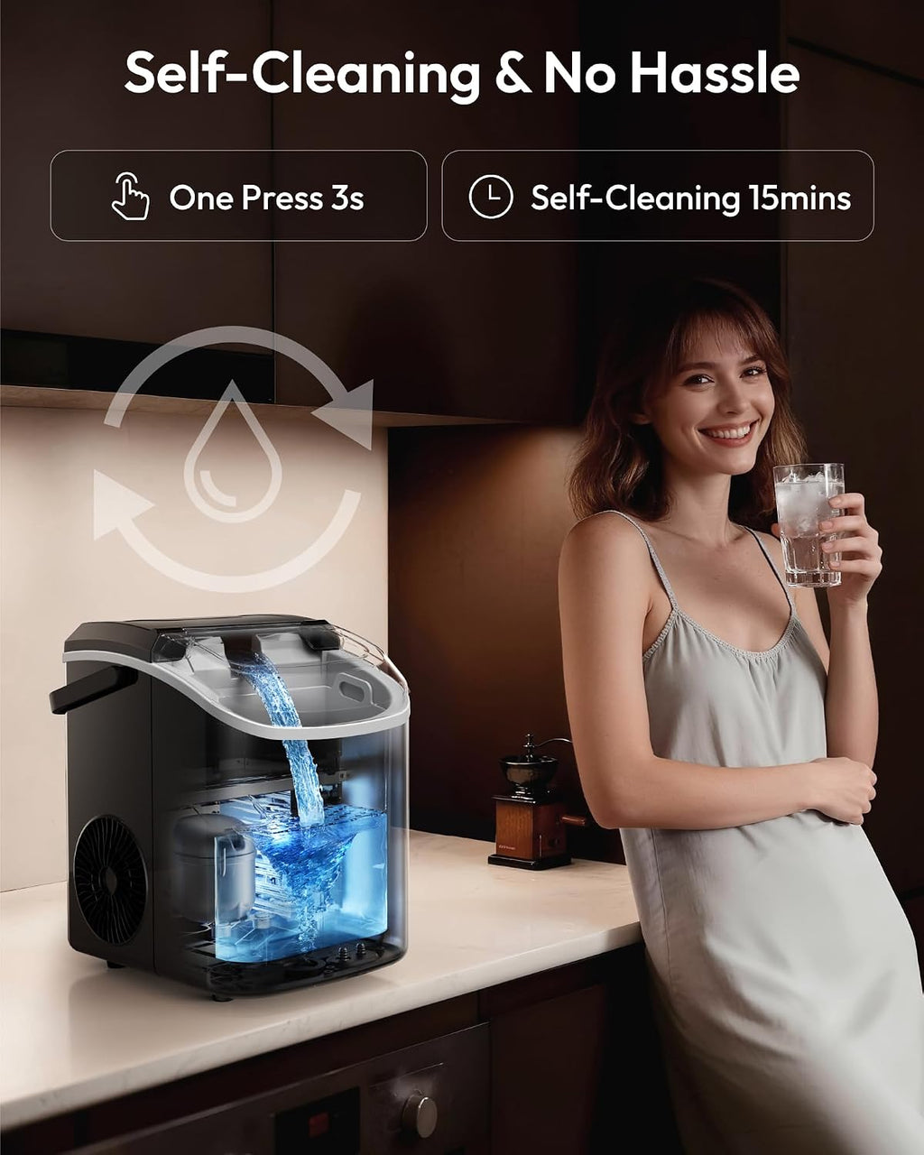 Nugget Ice Maker Countertop with Handle, 38lbs Daily Sonic Ice
