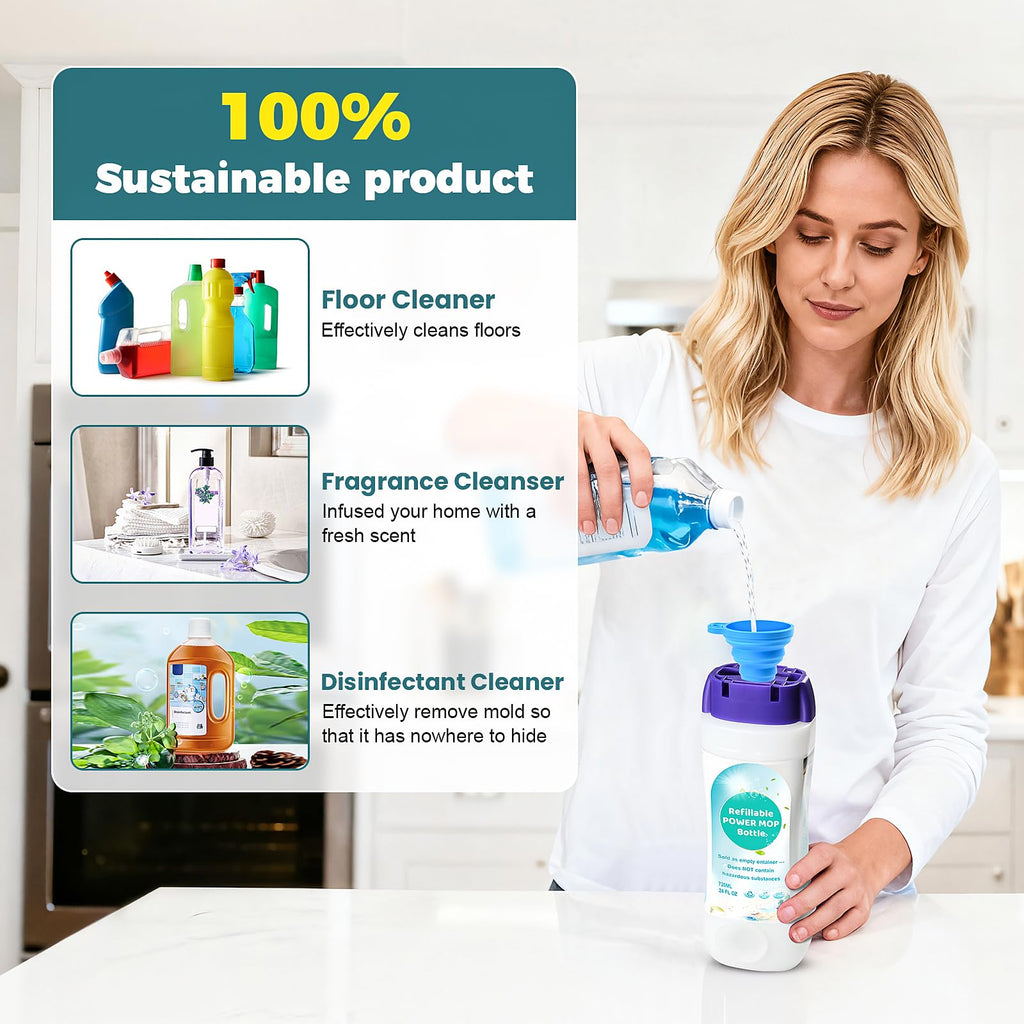 720ml Reusable Solution Bottle for Swiffer Powermop Mop, Leak-Resistant Lock