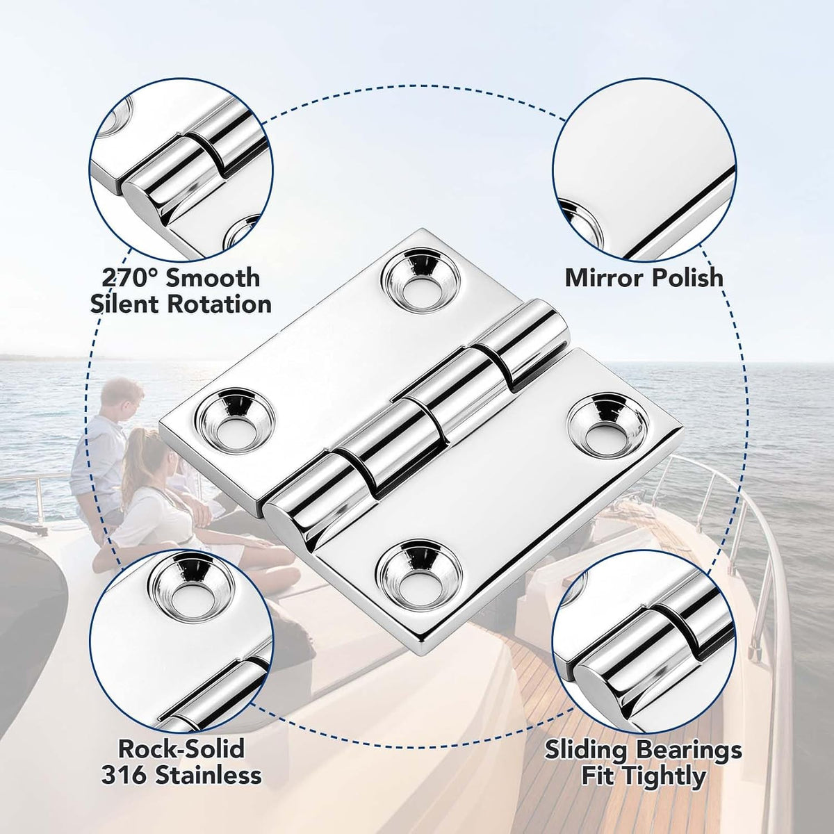 316 Stainless Steel Boat Hinges, Square Hinge 2 x 2 in, 2 Pack