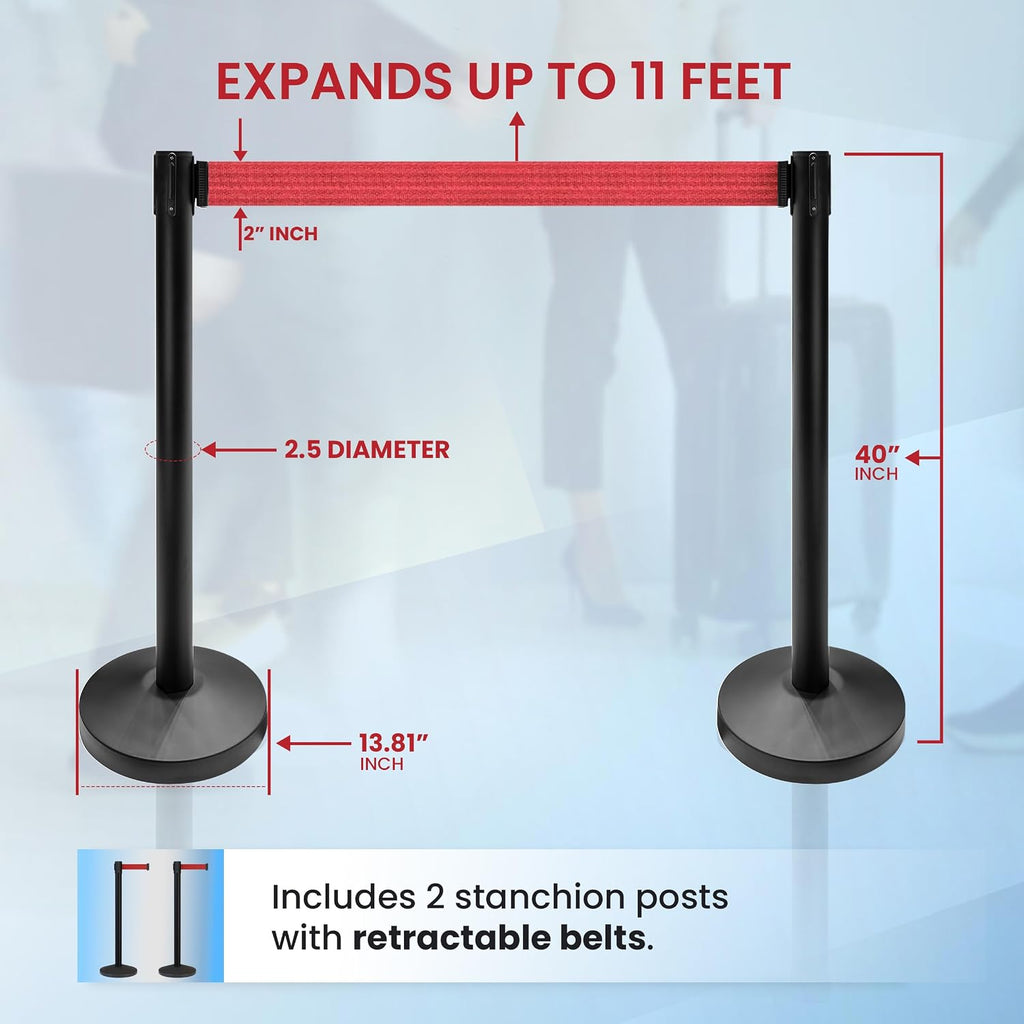 2-Pack Retractable Belt Barriers, 11 Ft Red