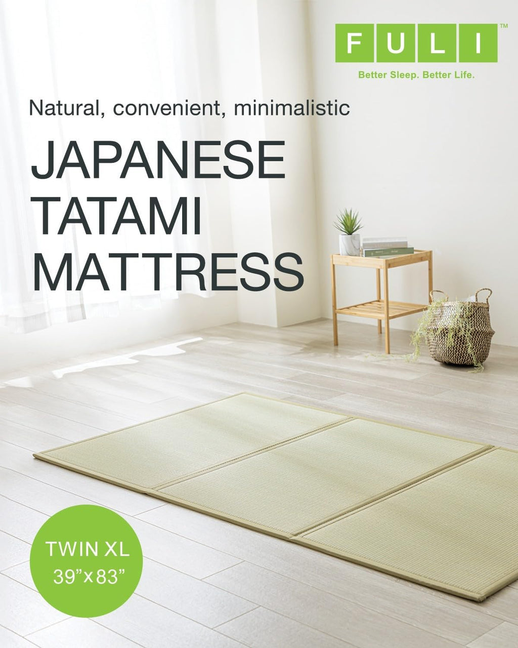 Japanese Tatami Mattress, Foldable Igusa Rush Grass, Natural, Twin XL | Tatami Rug, Japanese Floor Mattress Mat, Made