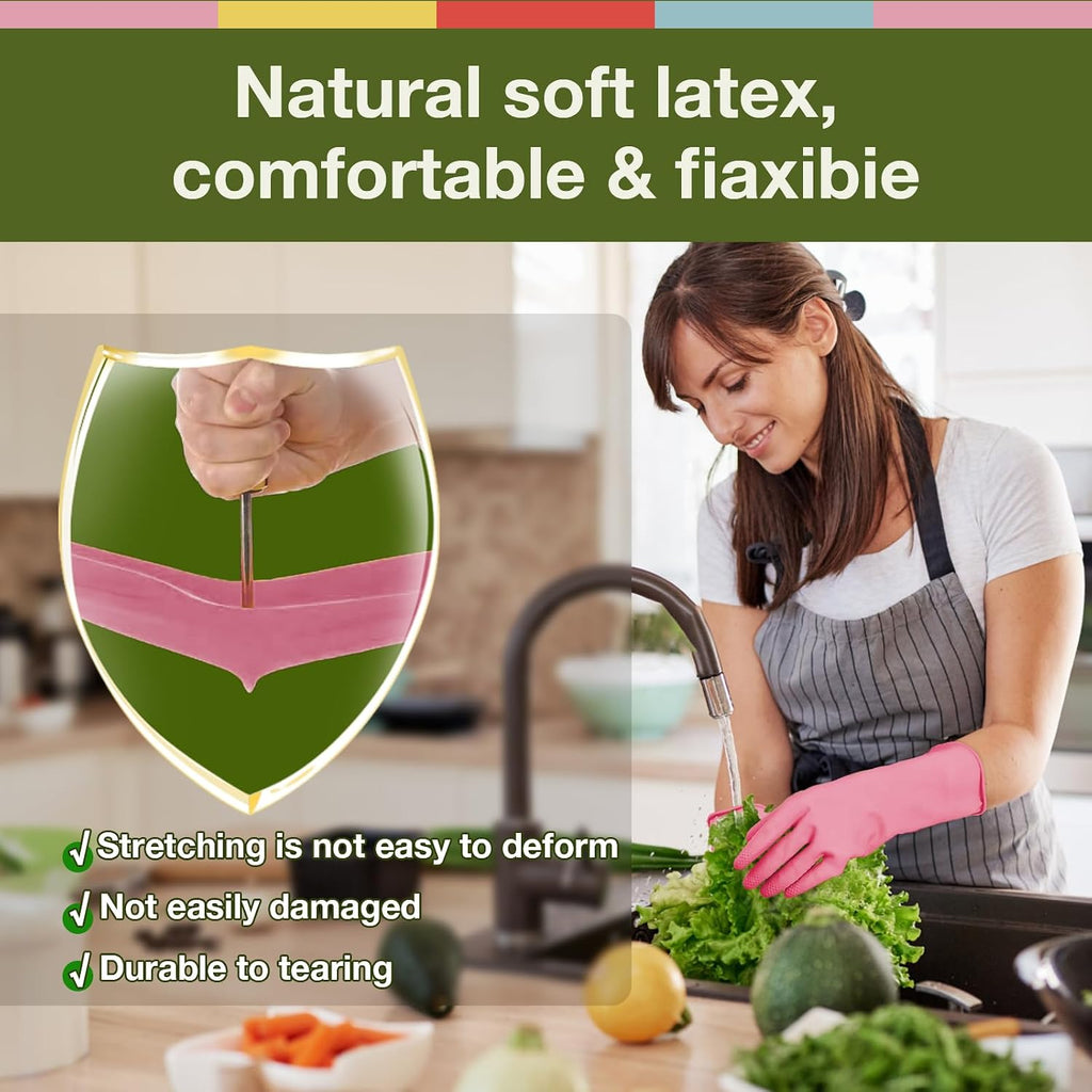 Rubber Cleaning Gloves 5 Pairs Kitchen Dishwashing Gloves Reusable for Household Washing Dishes Cleaning Gardening