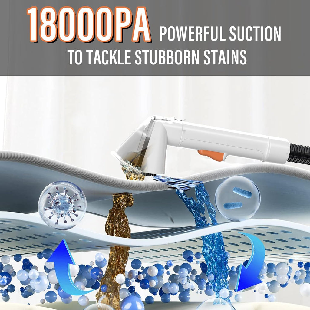 Upholstery Cleaner Machine, 18Kpa Pet Stain Extractor | Portable spot cleaner for carpets, sofas, car interiors, and