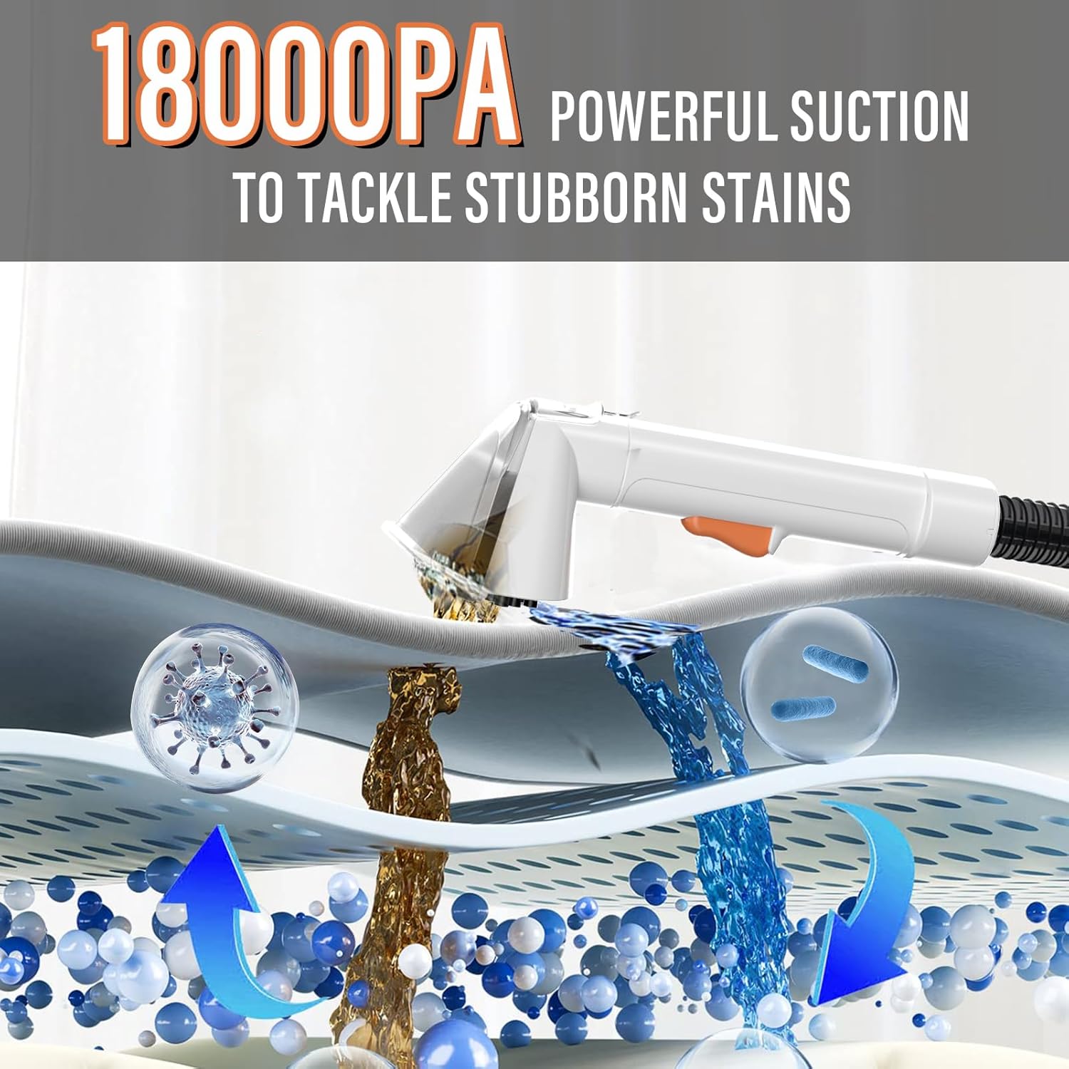 Upholstery Cleaner Machine, 18Kpa Pet Stain Extractor | Portable spot cleaner for carpets, sofas, car interiors, and