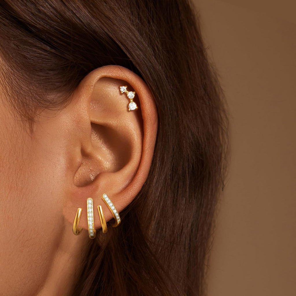 Earrings for Women Trendy 14K Gold Stud Earrings Claw Earring Dainty Simple Minimalist Gold Earring Hypoallergenic