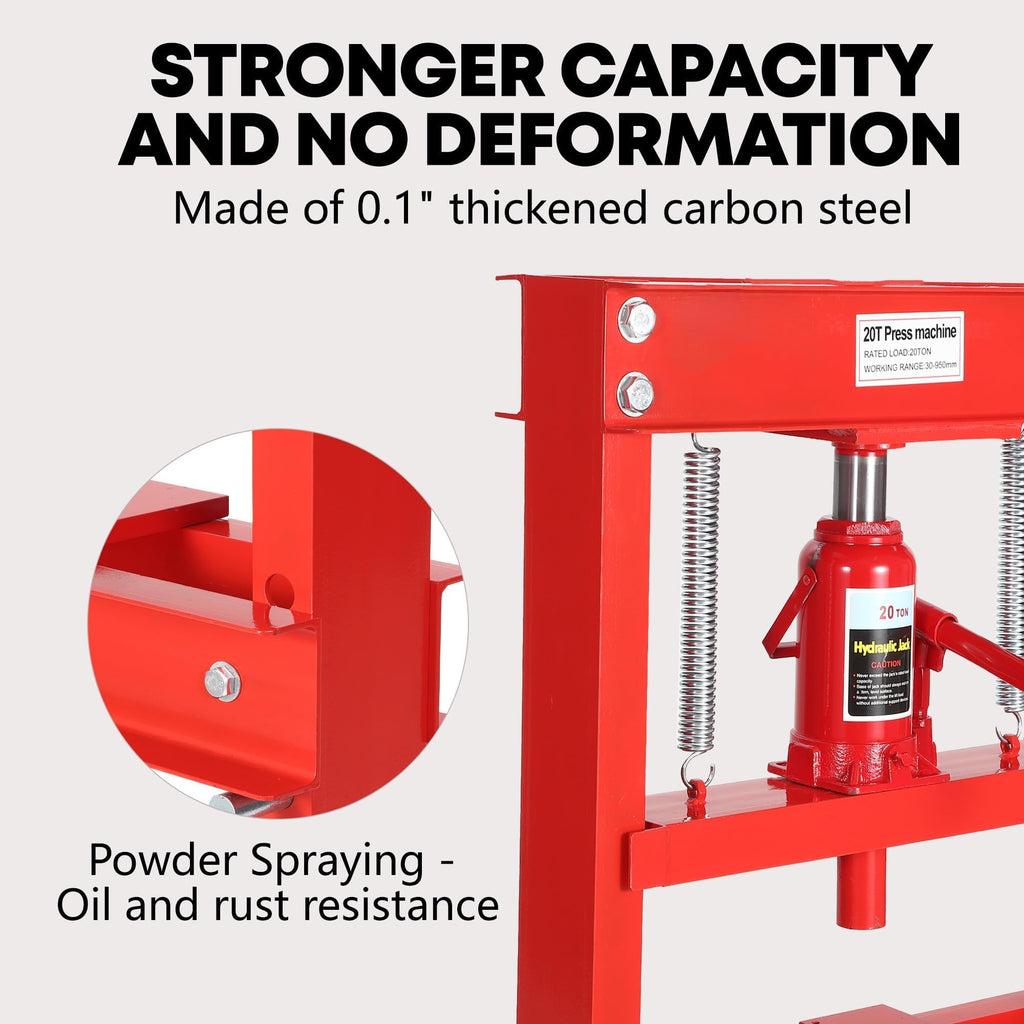 Garvee 20 Ton Hydraulic h-Frame Press with Adjustable Worktable, Red