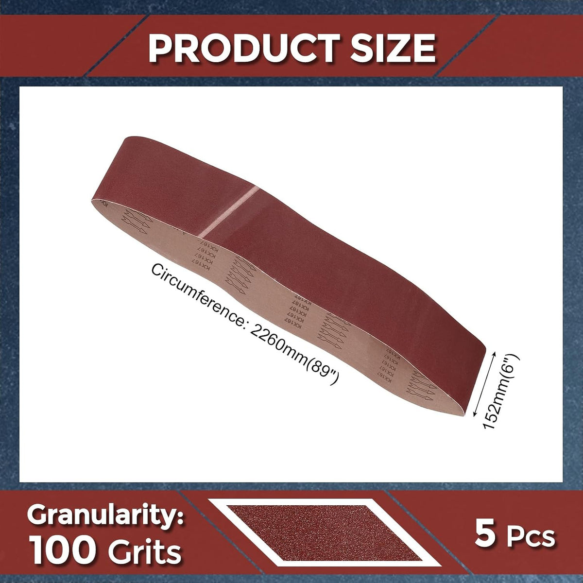 5 Pcs Sanding Belts 6 x 89 Inch 100 Grit Aluminum Oxide