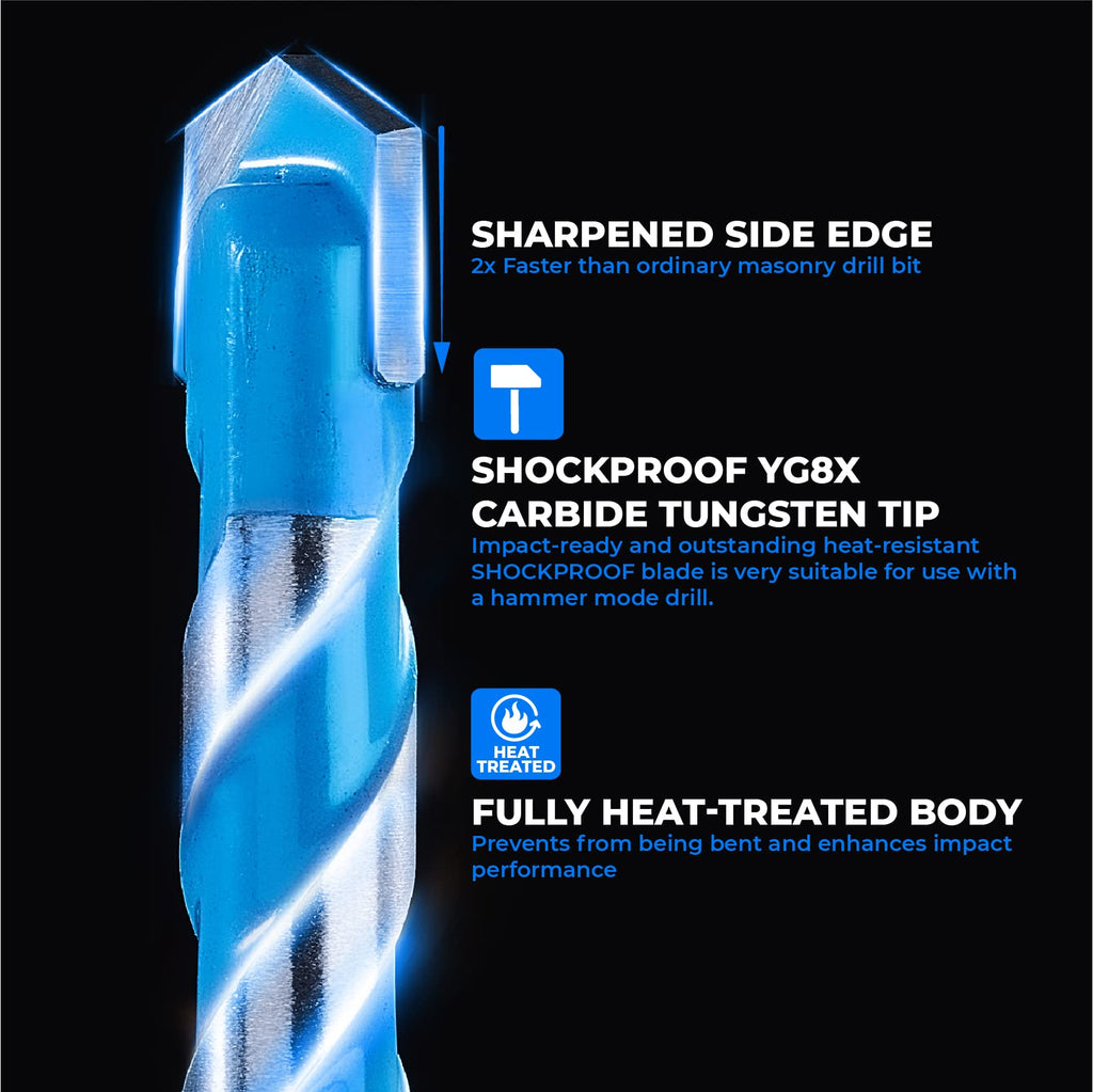 toolant 1/2" Shockproof Hex Shank Masonry Drill Bits, 5-Piece Set