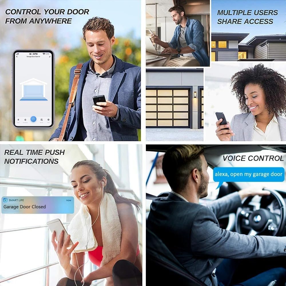 Smart Garage Door Opener – Compatible with Alexa, Google Assistant & Smart Life App – Universal WiFi Garage Door