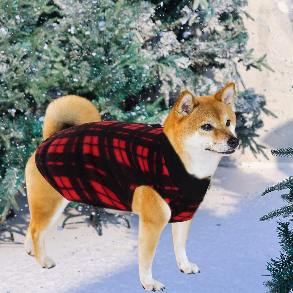 4 Pieces Buffalo Plaid Dog Sweaters with Leash Ring Soft Fleece Vest Dog Pullover Warm Jacket Pet Dog Clothes Winter