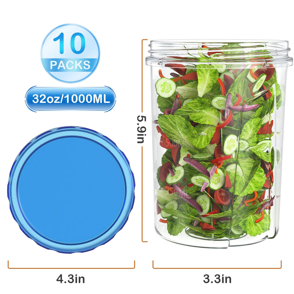 [32 oz 10 Pack] Food Storage Freezer Containers