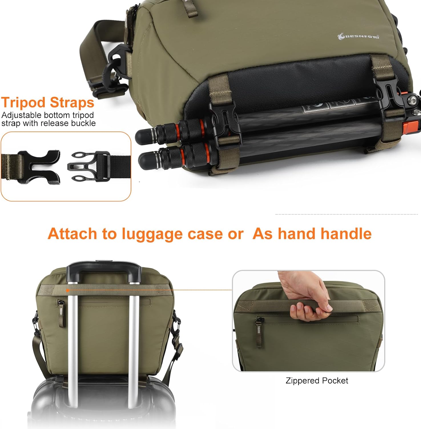 Camera Bag Crossbody Waterproof Sling Purse Case Small Photography Shoulder Messenger Bag Backpack with Tripod Holder