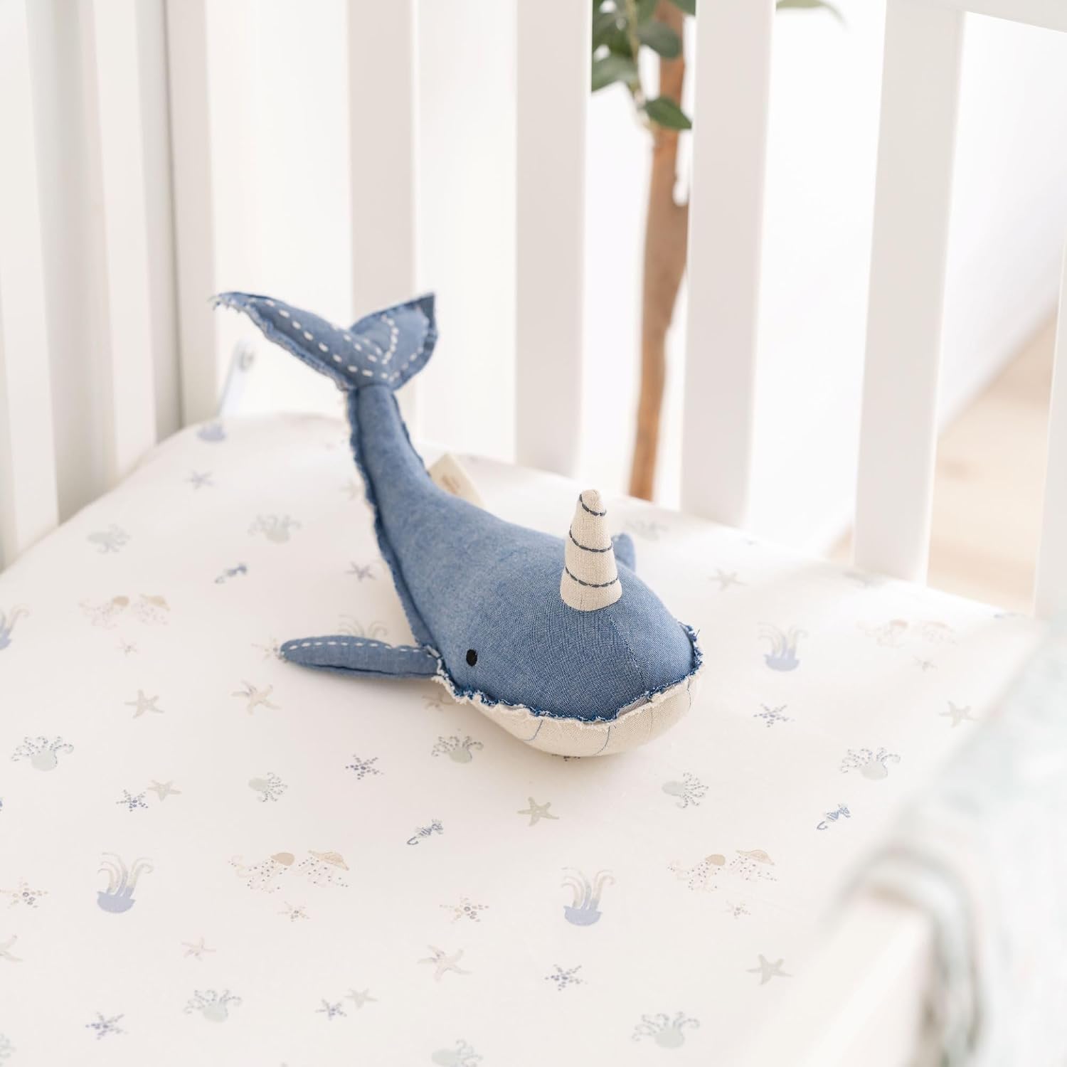 100% Cotton Under The Sea Fitted Crib Sheet with Jellyfish Design, Neutral Crib Sheets, Fitted Toddler Sheet, 28" x