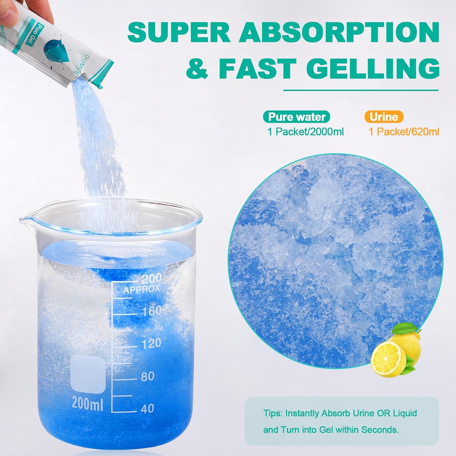 Lemon 30 Portable Toilet Bags with 30 Poo Gel Set, 8 Gallon | Camping Toilet Bags with Absorbent Gels Waste Bags