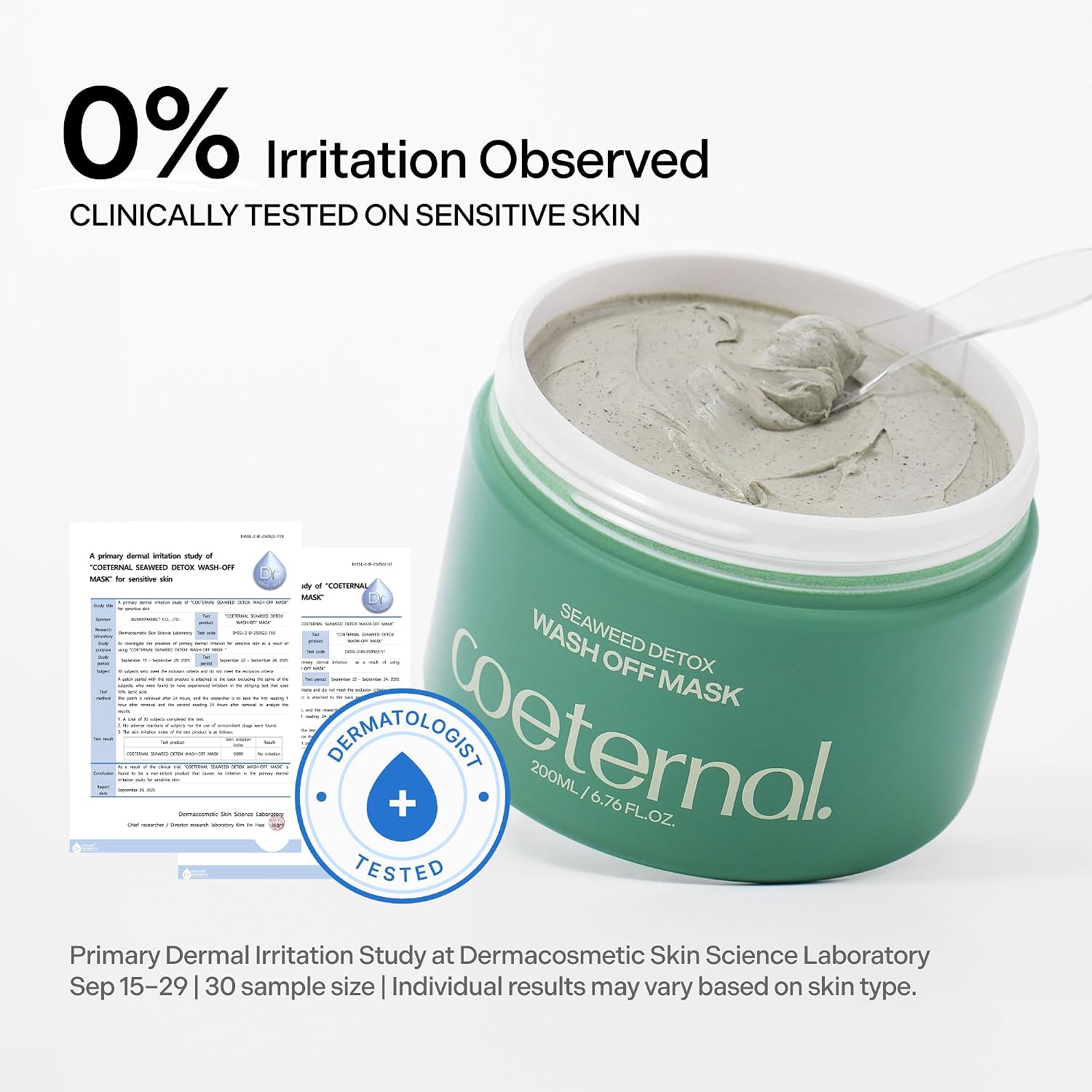 Seaweed Detox Wash Off Mask, Cooling Korean Clay Mask with Bentonite, Kaolin, Glycerin & Seaweed Extracts for Pore