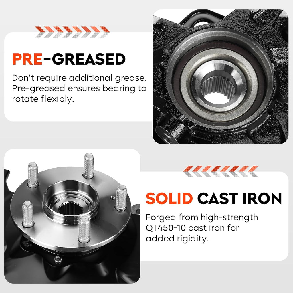 Front Steering Knuckle & Wheel Bearing Hub Assembly for Honda Civic 2006 2007 2008 2009 2010 2011 1.3L 1.8L, without Si MUGEN Si Model, Not for 2.0L, 698-450 698-451, Left Side and Right Side