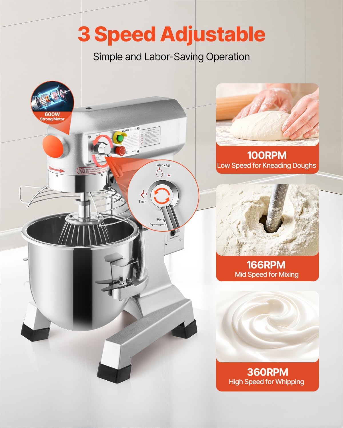 30Qt Commercial Food Mixer Timing Function 1250W Commercial Mixer