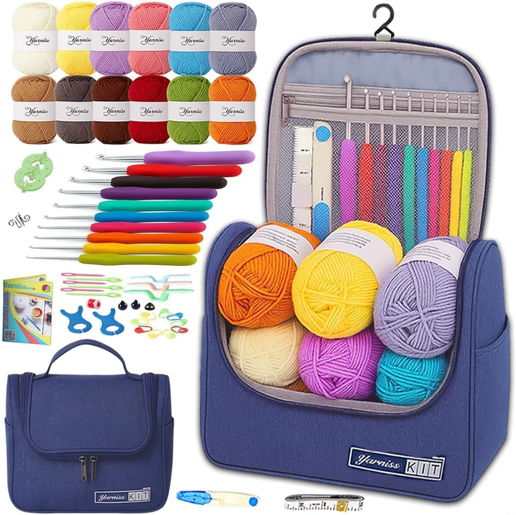 Crochet Kit for Beginners, All in One Crochet Kits with 840 Yards Crochet Yarn, Ergonomic Crochet Hooks Set with Yarn