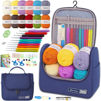 Crochet Kit for Beginners, All in One Crochet Kits with 840 Yards Crochet Yarn, Ergonomic Crochet Hooks Set with Yarn