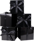 5 Pack Black Gift Boxes with Lids, Ribbons and Tissue Papers Square Gift Boxes - 7.1 Inch - Birthday, Wedding