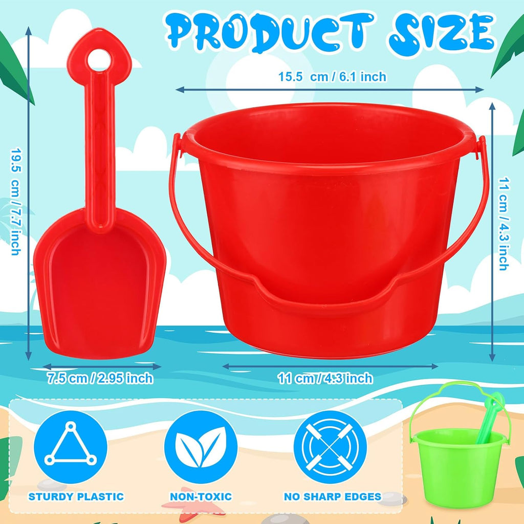 96 Pcs Beach Sand Buckets and Shovels 6.1'' Beach Bucket with Shovel Bulk Pails and Shovel Set Beaches Sand Toy Kit