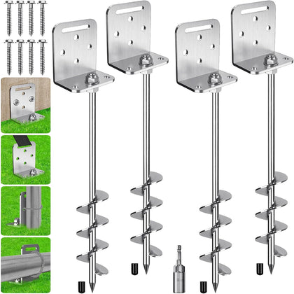 2/4/6 Pack 18" 24" Ground Anchors Screw in Shed Anchor with L Bracket Trampoline Anchor Spiral Swingset Anchors for