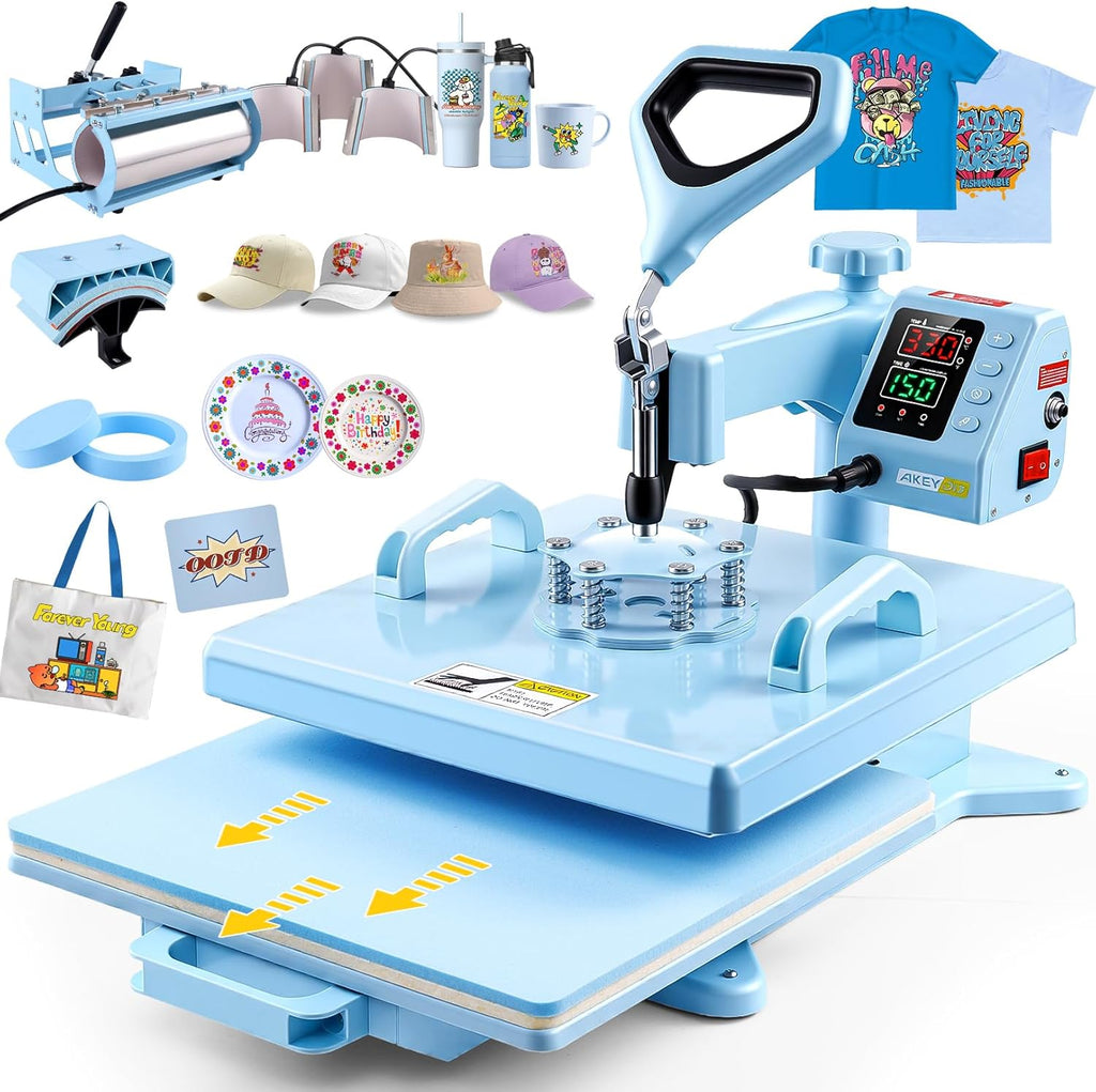 Heat Press, 15X15 Heat Press Machine with 11-30oz Tumbler/Mug/Hat Press, 360° Swing Away Digital Shirt Press, Slide