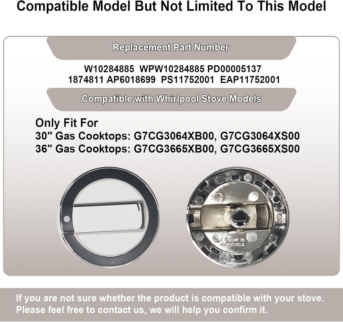W10284885 Stove Knob Compatible with Whirlpool Gas Range Cooktop - 5 Pack