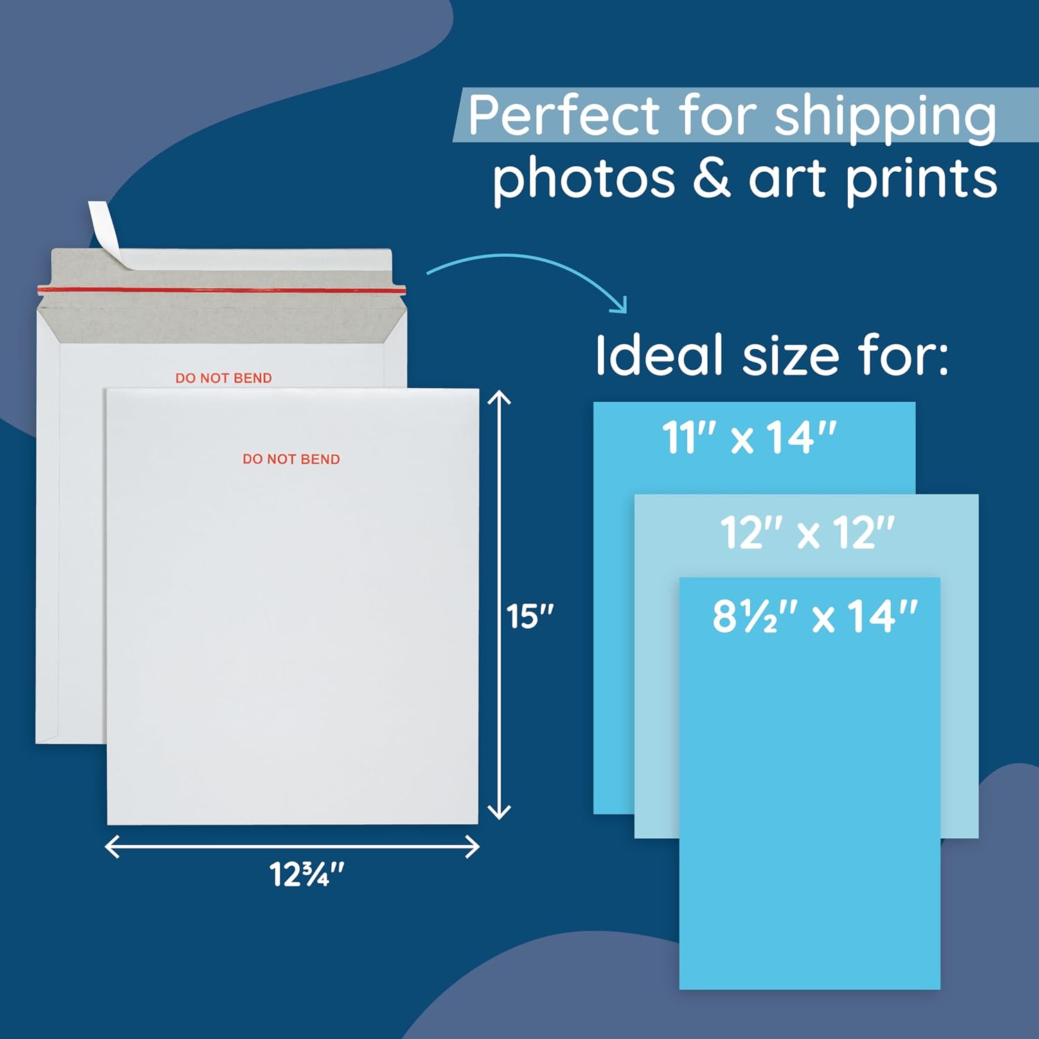 25 12.75" x 15" Rigid Mailers, Self Seal, Do Not Bend | White cardboard, stay-flat rigid, peel and seal, protects