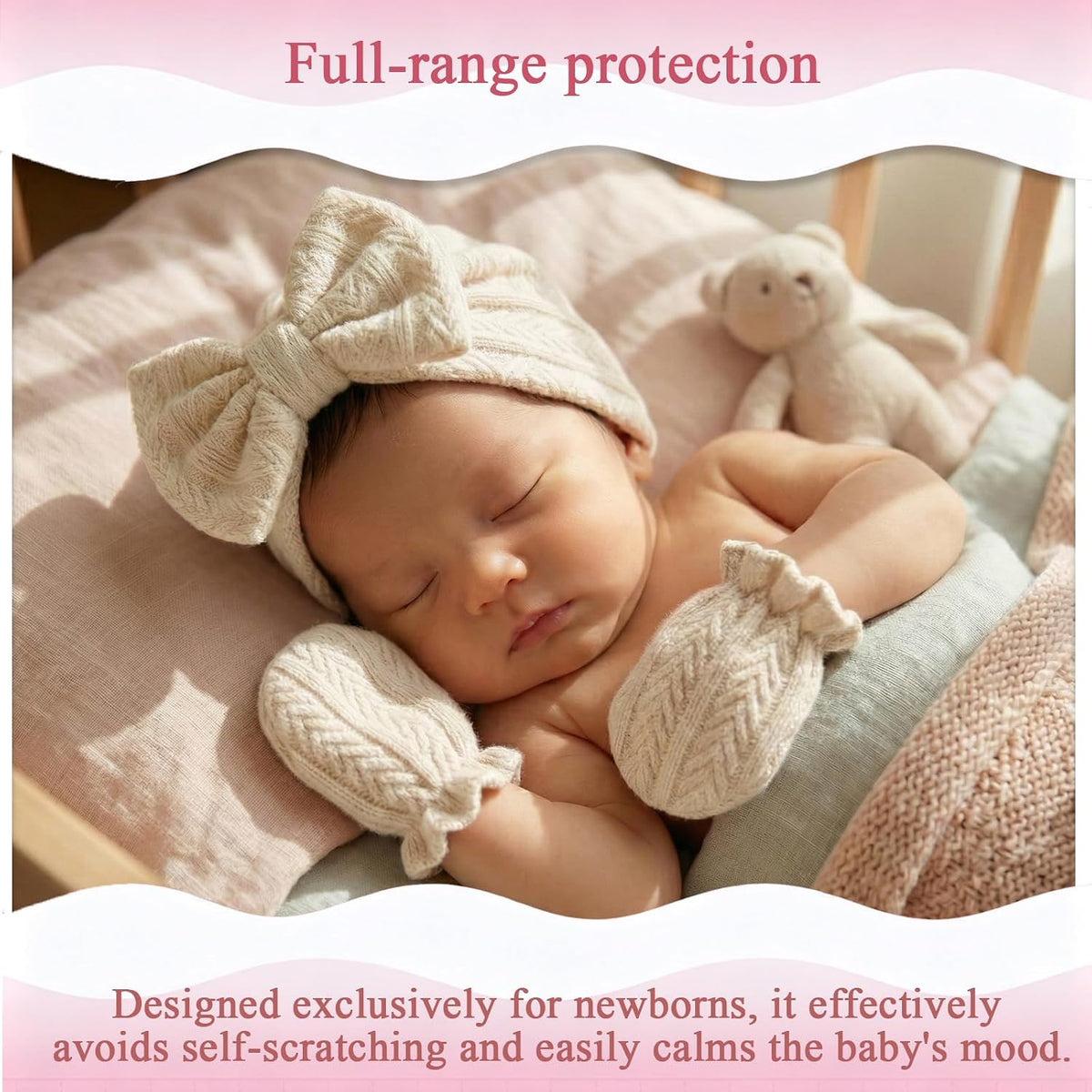 Newborn Baby Girl Hats Mittens Set Cotton for Infants 0-6 Months