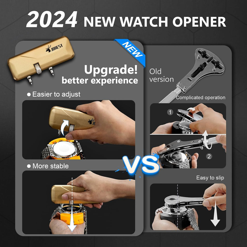 Watch Repair Kit + Watch Press Tool, Battery Replacement, Strap Adjustment, Wrench Opening Back Cover, Case
