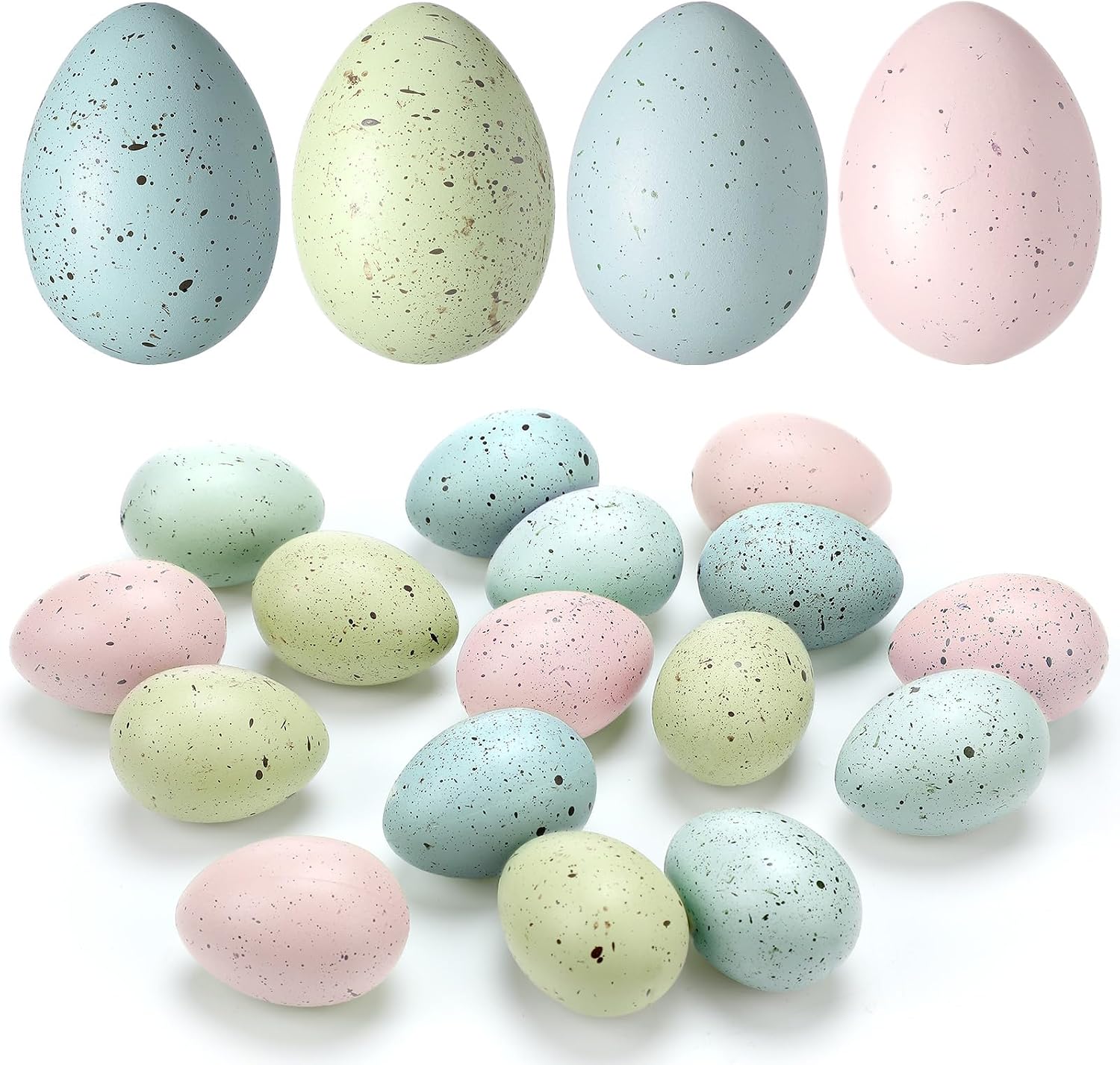 16 Pcs Easter Speckled Eggs 2.4 Inch Plastic Speckled Eggs Bowl, Vase Filler for DIY Spring Displays and Easter