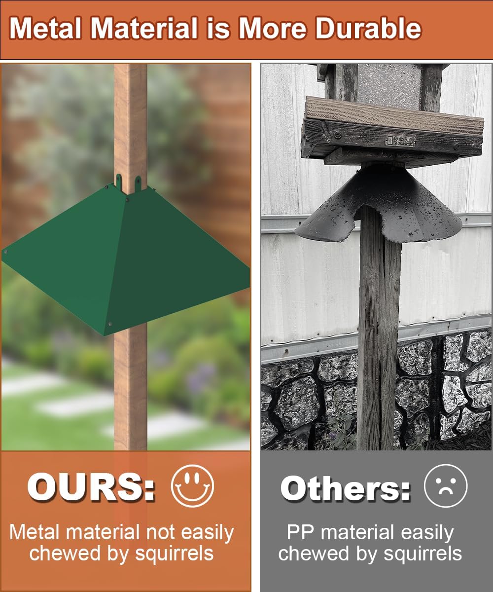 Metal Squirrel Baffle for 4x4 Post, Outside Wooden Pole Mount Squirrel Guards for Bird Feeders, 17 Inch Squirrels