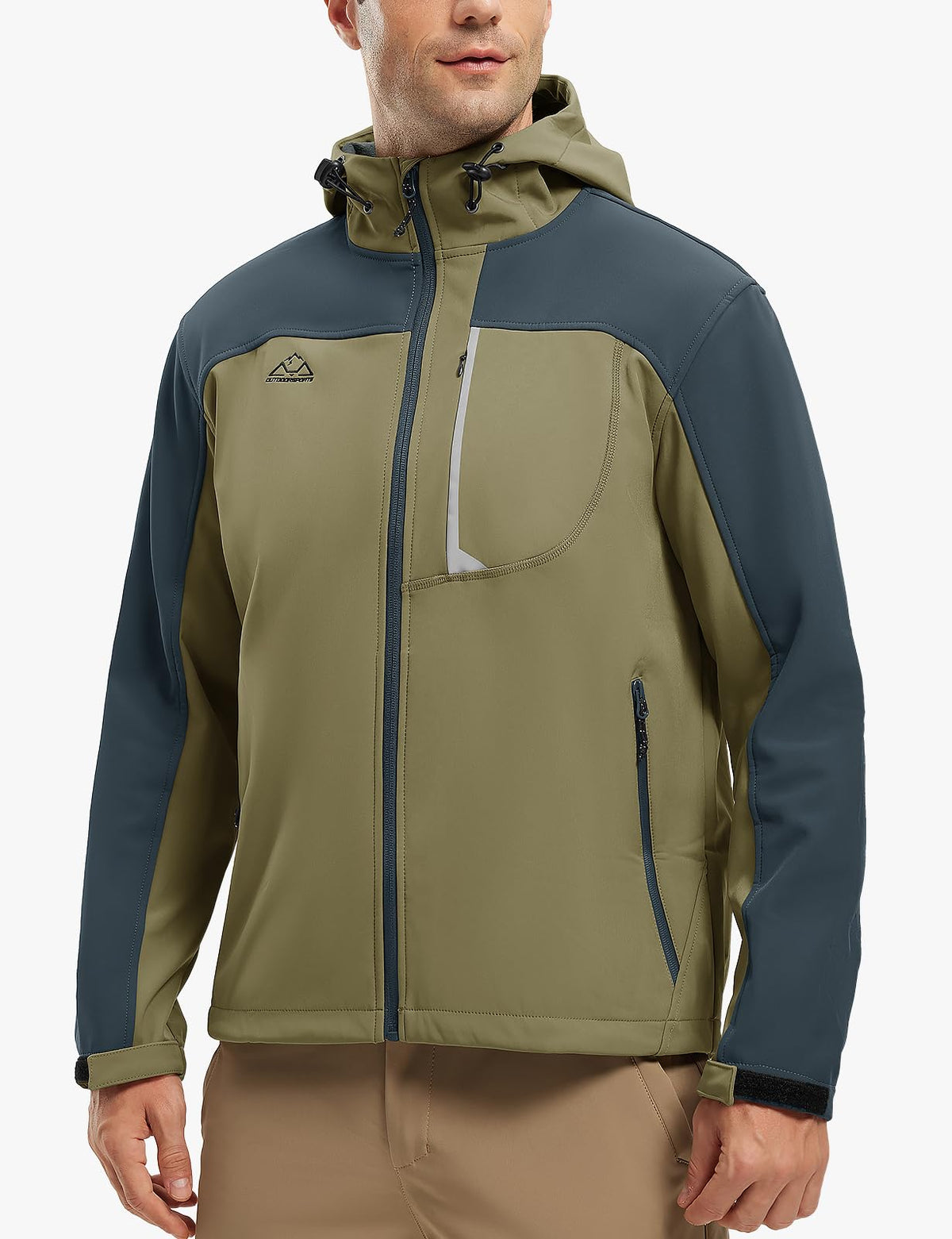 Men's Soft Shell Jacket Full Zip Fleece Lined Khaki M