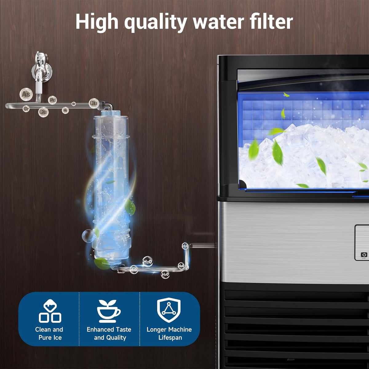 Commercial Ice Maker Machine, 450lbs/24H ice Machine, 120Lbs Storage