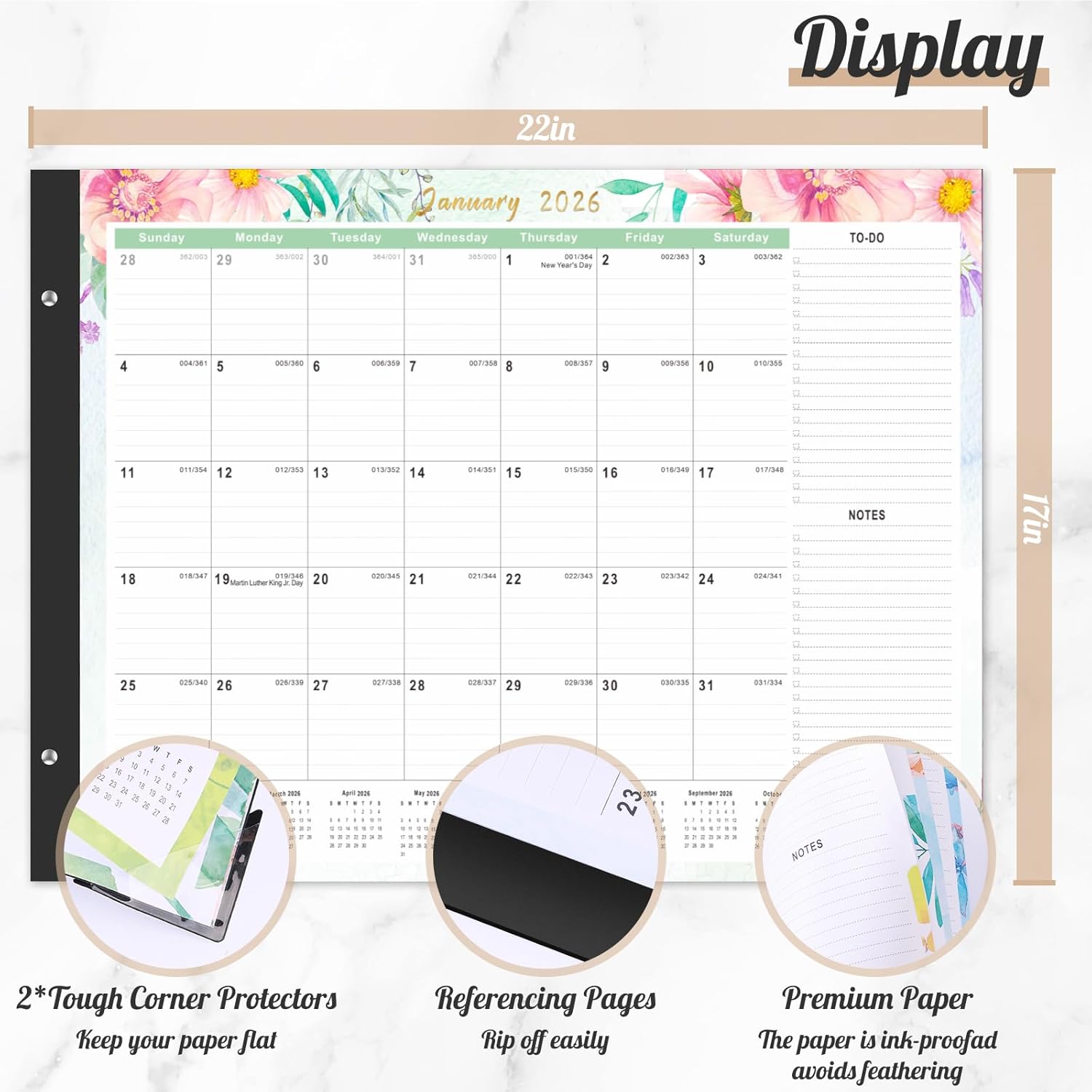 Desk Calendar 2026-2027 - 18 Month Large Desk Calendar 2026, Use Now to Jun 2027, 22" x 17" Desktop Pad Calendar