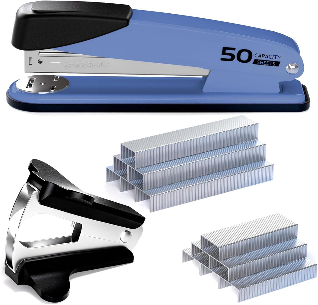 Metal Stapler Heavy Duty for Desk - 50 Sheet Capacity with 2000 Pieces 1/4", 5/16" Staples and Staple Remover, No