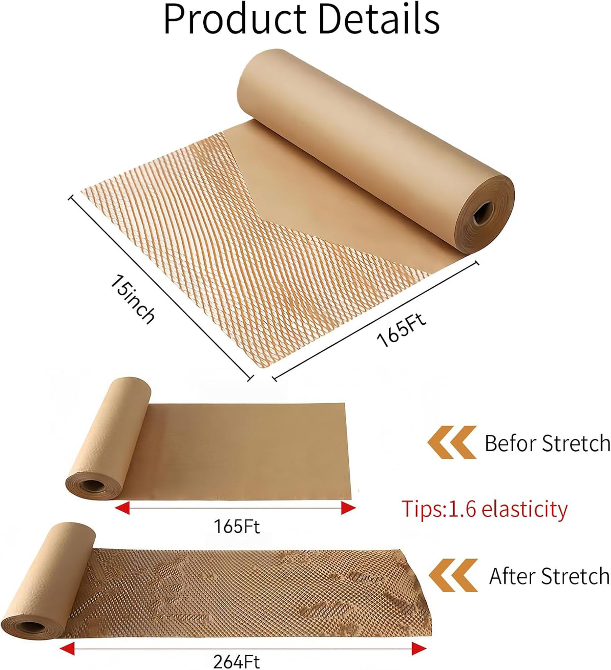 Honeycomb Packing Paper - 15"x165" Bubble Wrap Roll for Moving Shipping